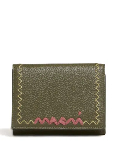 Marni Textured Leather Bi-fold Wallet In Green