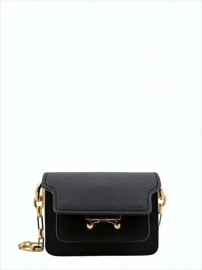 Marni Textured Leather Crossbody Bag With Scalloped Flap And Gold Hardware In White