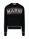 Marni Textured Logo Black Wool Sweater With Cropped Fit In Black
