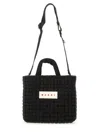 Marni Textured Small Tote Bag With Logo Patch In Black