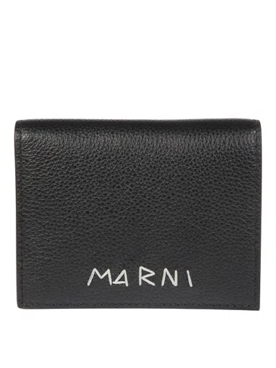 Marni Textured Wallet With Logo Detail In Black