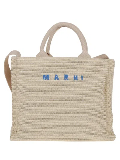 Marni Textured Weave White Shopper Bag With Dual Handles