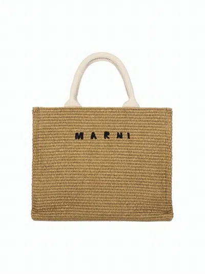 Marni Textured Woven Tote Bag With Detachable Strap In Brown