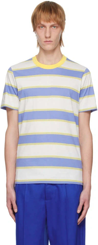 Marni Three-pack Blue & Yellow Stripe T-shirts In Multicolor