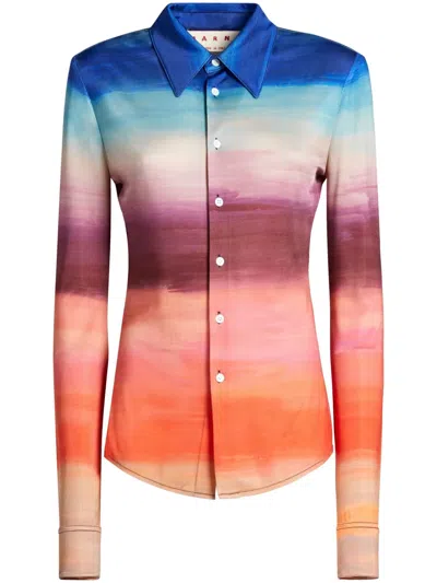 Marni Stretch Viscose Shirt With Degrade Pattern In Multi