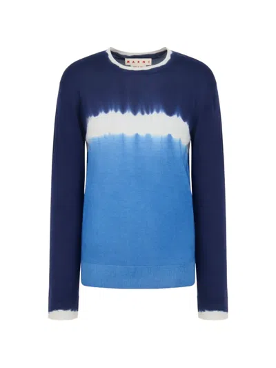Marni Tie-dye Crew-neck Sweater In Blue