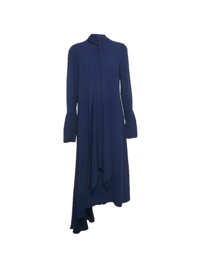 Pre-owned Marni Tie-neck Satin Maxi Dress In Blue