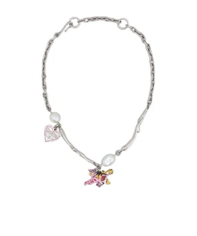 Marni Tiger-charm Chain Necklace In Gray