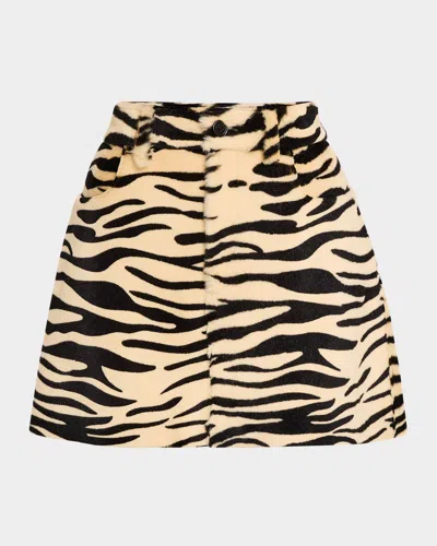 MARNI TIGER-PRINT SHEARLING MINI SKIRT