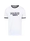 Marni Crew Neck T-shirt With Front Logo And Ribbed Accents In White