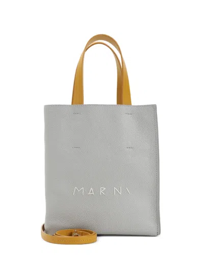 Marni Grey And Blue China Soft Grained Calf Leather Mini Handbag In White