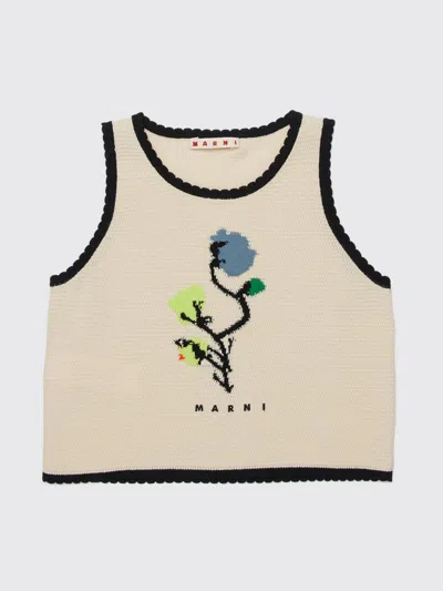 Marni Kids Floral Trim Top In Neutral