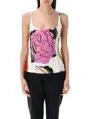 Marni Abstract Print Square Neckline Top In White Multi Rose