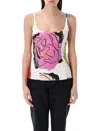 Marni Abstract Print Square Neckline Top In White Multi Rose