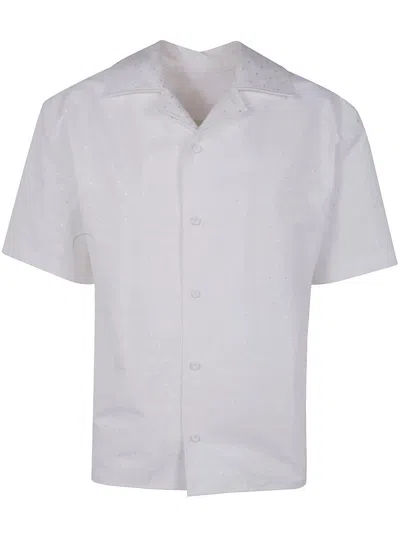 Marni Collared Short Sleeve Top With Subtle Pattern In White