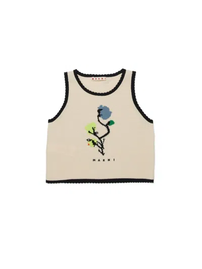 Marni Kids Floral Trim Top In Neutral