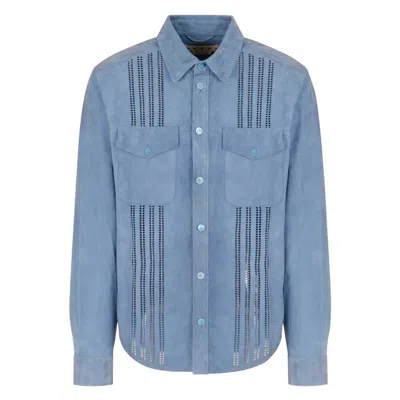 Marni Cut-out Flap-pocket Shirt In Blue