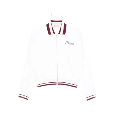 Marni Long-sleeved Zippered Sweatshirt In White