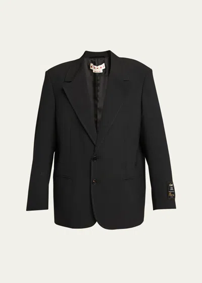 Marni Topstitch Revers Oversized Single-breasted Jacket In Black