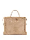 Marni Small Rectangular Basket Bag With Plush Faux Fur Fabric In Nude