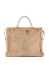 Marni Small Rectangular Basket Bag With Plush Faux Fur Fabric In Neutral