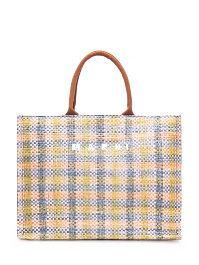 Marni Tote Bag With Rafia In Lemon/apricot/moca