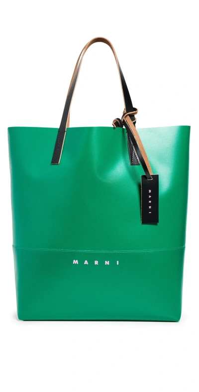 Marni Men's Logo-printed Tote Bag In Sea Green