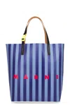 Marni Striped Tribeca Tote Bag In Opal & Estate Blue