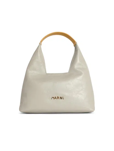 Marni 'trapeze' Mini Grey Lear Handbag In Neutral