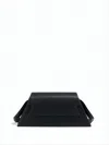 Marni Trapezoidal Black Cowhide Leather Clutch With Detachable Strap In White