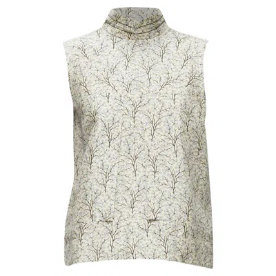 Marni Tree Print Cotton Silk Lined Hi Collar Angular Armhole Vest In White
