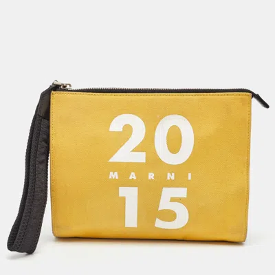 Marni Tri Color Canvas And Leather Wristlet Pouch In Yellow
