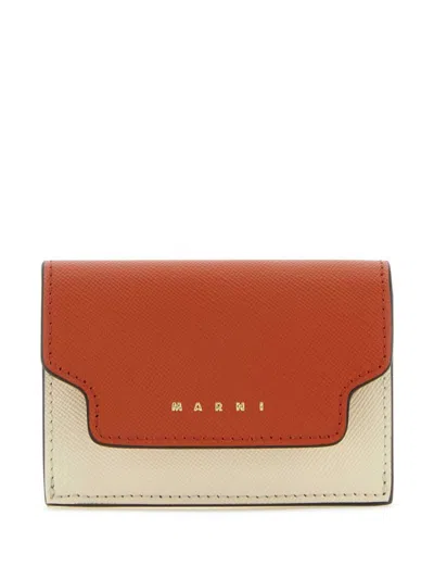 Marni Tri-fold Leather Wallet In Orange