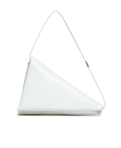 Marni Triangle Leather Shoulder Bag In White