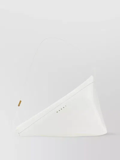 Marni Triangular Leather Handbag With Metallic Accents In White