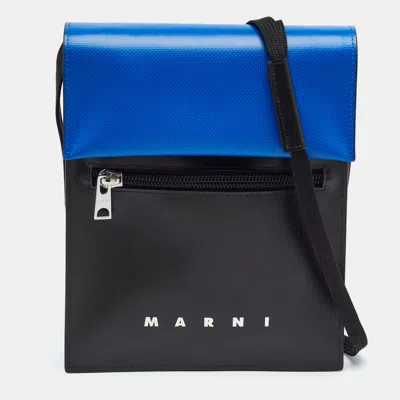 Pre-owned Marni Tribeca Blue/black Coated Fabric Crossbody Bag