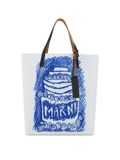 Marni Tribeca Cake Logo Tote Bag In Blue