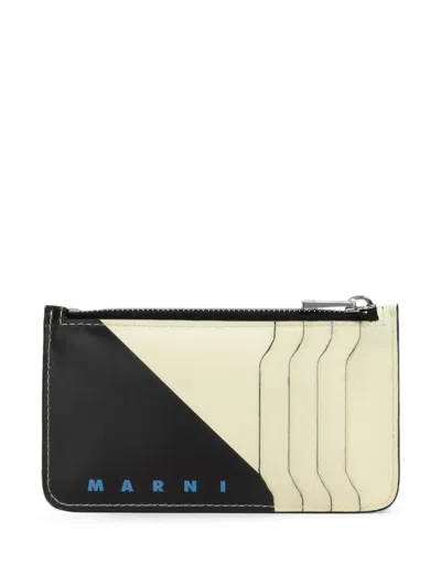 Marni Tribeca Leather Card Holder In Neutrals