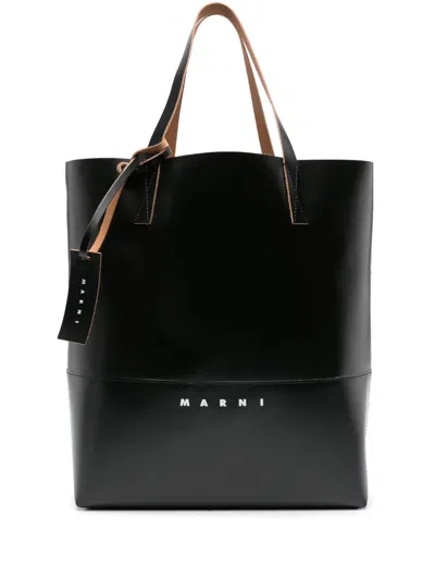 MARNI TRIBECA LOGO-PRINT FAUX-LEATHER TOTE BAG