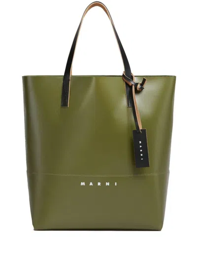 Marni Tribeca Logo Printed Tote Bag In Green