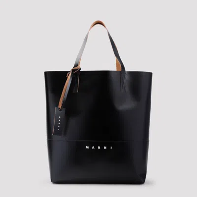 Marni Tribeca Logo-print Faux-leather Tote Bag In Black