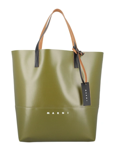 Marni Tribeca Shopping Bag In Military Green