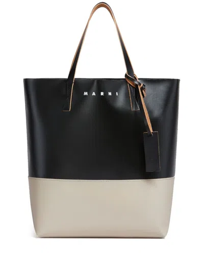 Marni Tribeca Shopping Bag Woman Black/beige In Polyurethane