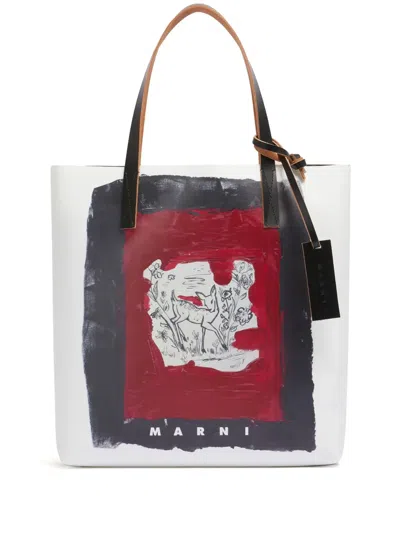 Marni Tribeca Tote Bag In Zo948 White Multi