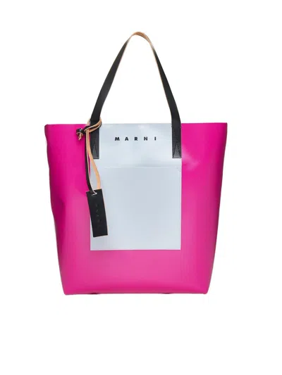Marni Tribeca Two-tone Shopping Bag In Cassisantiquesilverblack