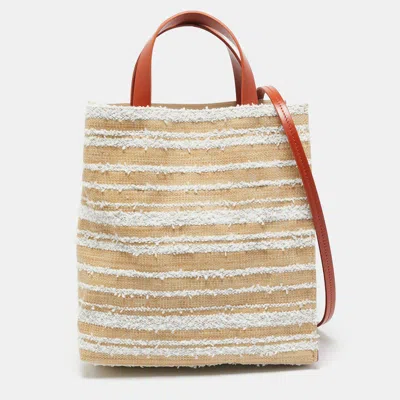 Pre-owned Marni Tricolor Leather And Straw Mini Museo Tote In Multicolor