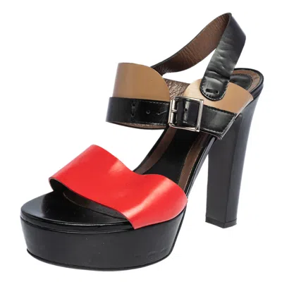 Marni Tricolor Leather Platform Ankle Strap Sandals In Red