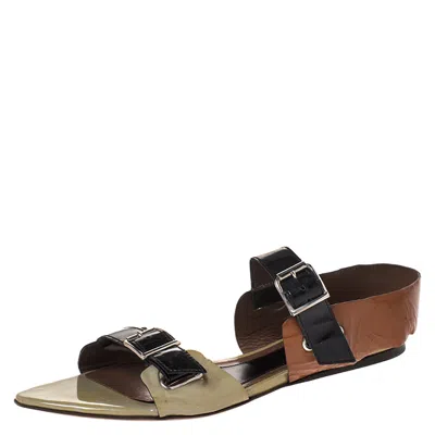 Marni Tricolor Patent Leather Pointed Toe Flat Sandals In Multi