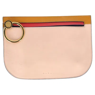Marni Tricolor Zipped Clutch Bag In Multicolor Leather In Pink
