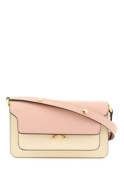 Marni Tricolour Leather Trunk East-west Bag In Rosa/avorio